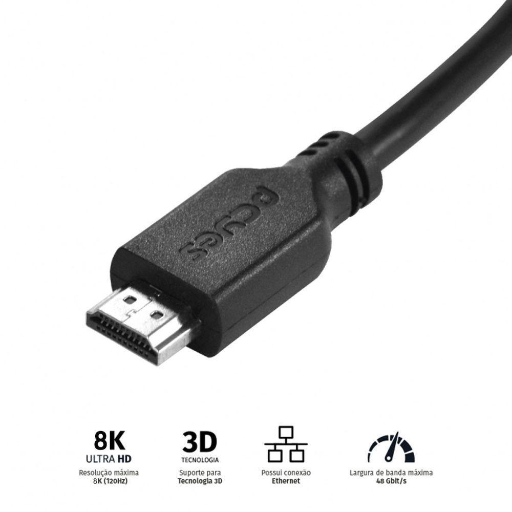 Cabo Hdmi Ultra 2.1 28Awg Puro Cobre 8K 1 Metro - Phm21-1 - 9