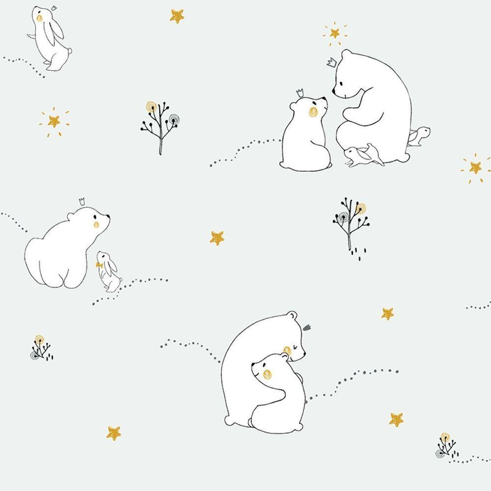 Papel De Parede Infantil Ursinhos Branco Fofura Baby Ff4002 - 1