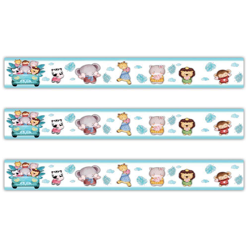 Kit 3 Faixas Decorativas Papel Parede Infantil Animais Carro - 1