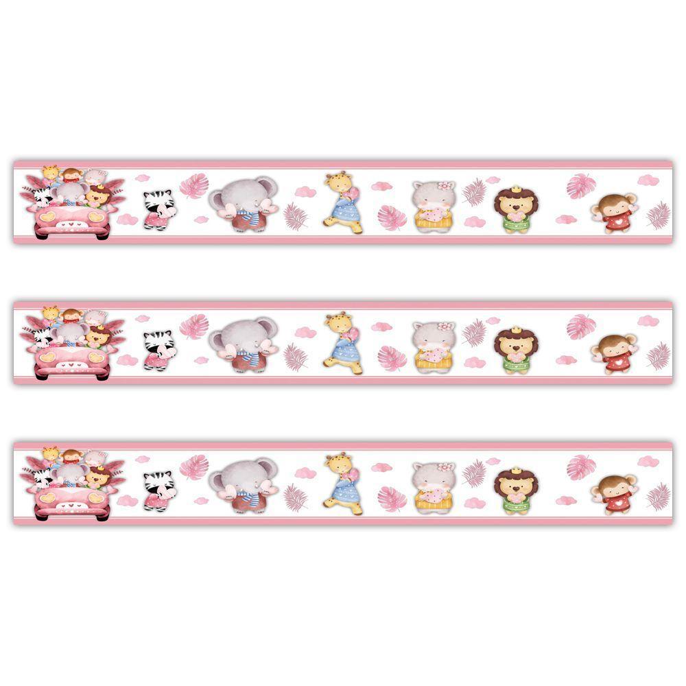 Kit 3 Faixas Decorativas Papel Parede Infantil Animais Carro - 1