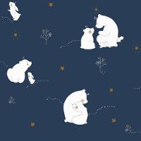 Papel De Parede Infantil Ursinhos Azul Marinho E Branco - 1