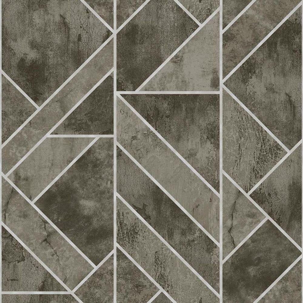 Papel De Parede Geométrico Cinza/Grafite 53Cm X 10Mts. - 1