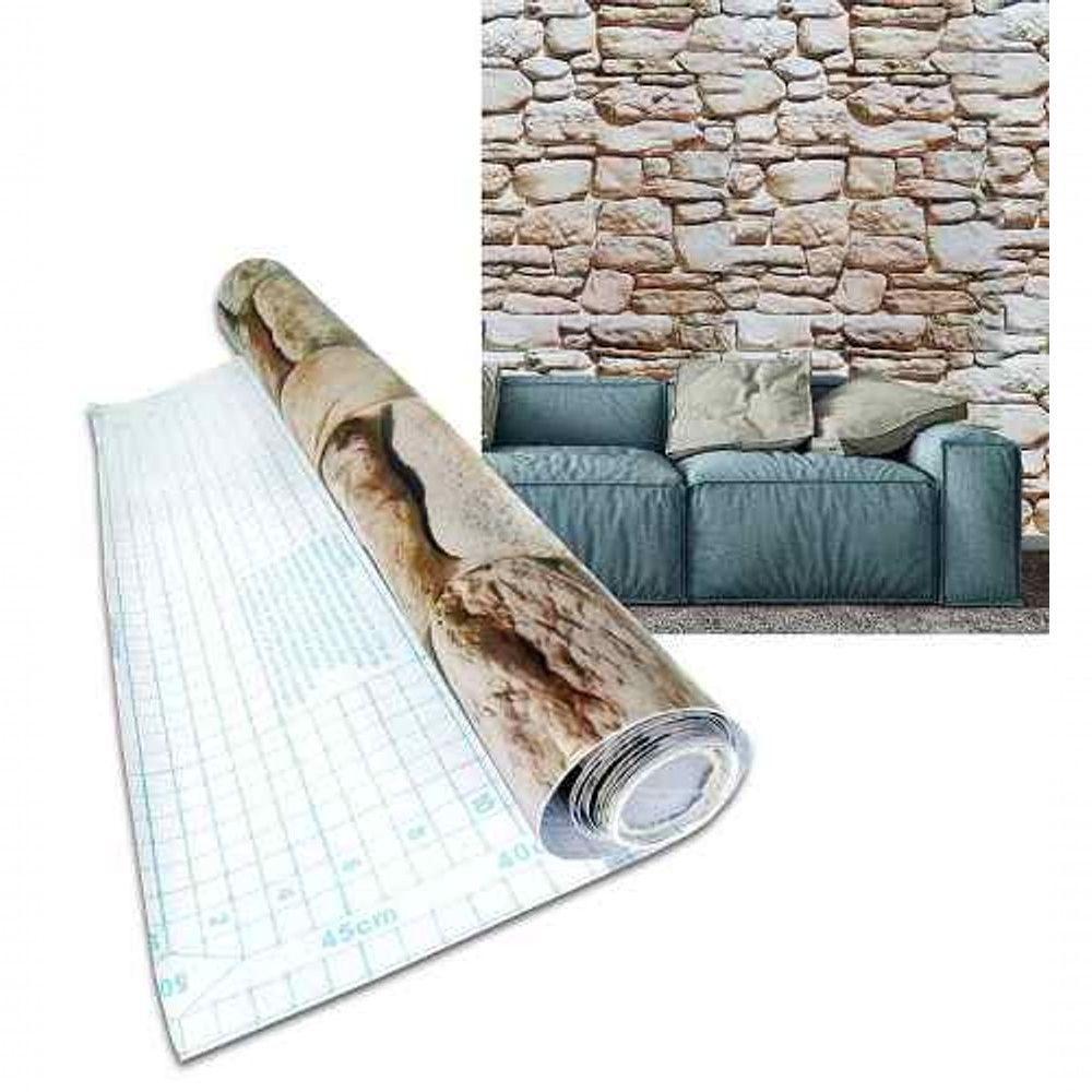 Papel De Parede Kit Com 8 Unid Adesivo Vinilico Pedra Rolo - 1