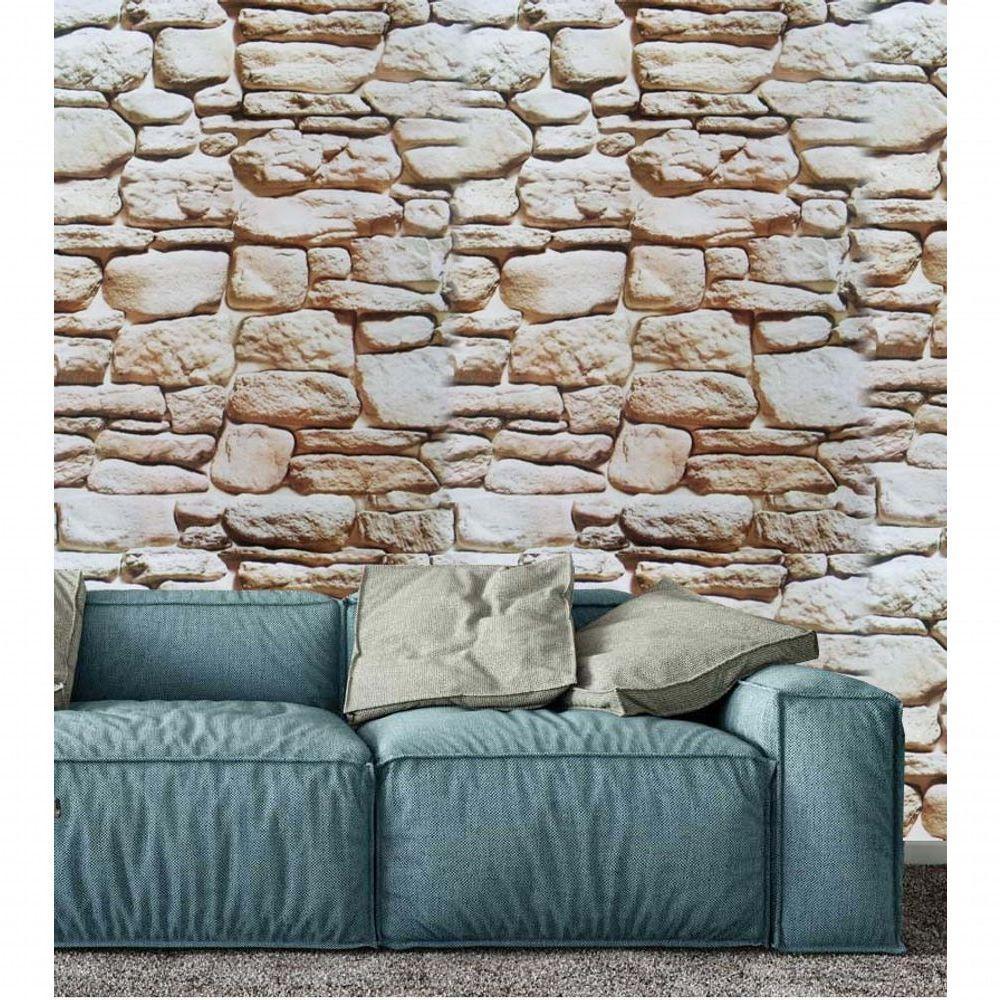 Papel De Parede Autoadesivo Vinilico Canjiquinha Pedra Rolo Lavavel Fosco Decorativo Marrom Claro - 2