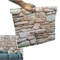 Papel De Parede Autoadesivo Vinilico Canjiquinha Pedra Rolo Lavavel Fosco Decorativo Marrom Claro - 3