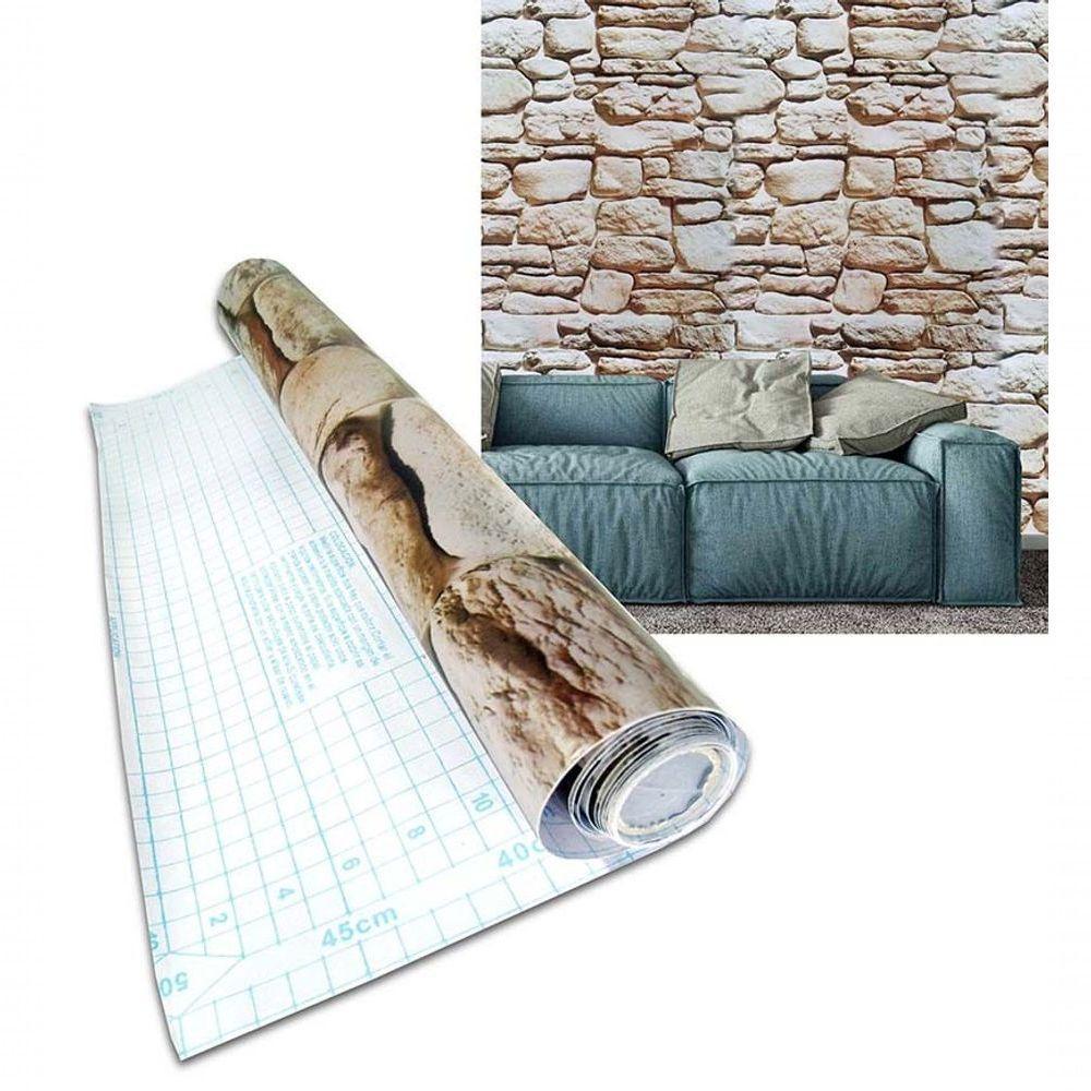 Papel De Parede Autoadesivo Vinilico Canjiquinha Pedra Rolo Lavavel Fosco Marrom Claro - 4