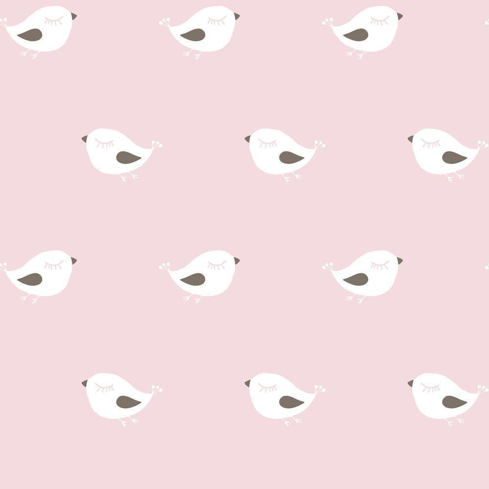Papel De Parede Infantil Passarinhos Branco E Rosa Ff4007 - 1