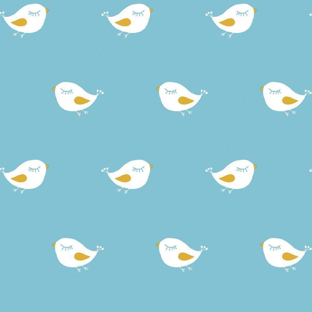 Papel De Parede Infantil Passarinhos Azul E Branco Ff4005 - 1