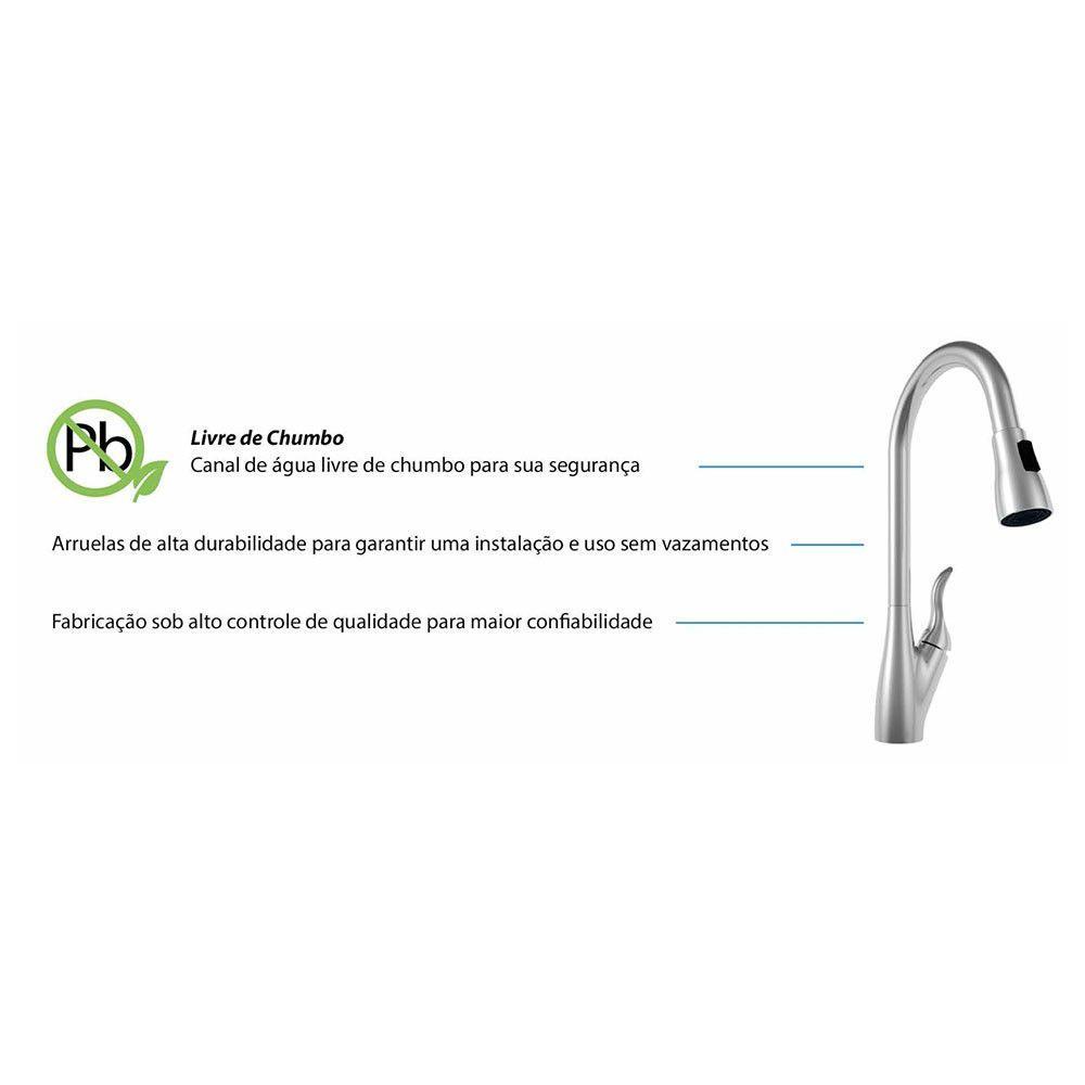 Torneira Misturador de Cozinha 2 Jatos com Cromado Inox - 8