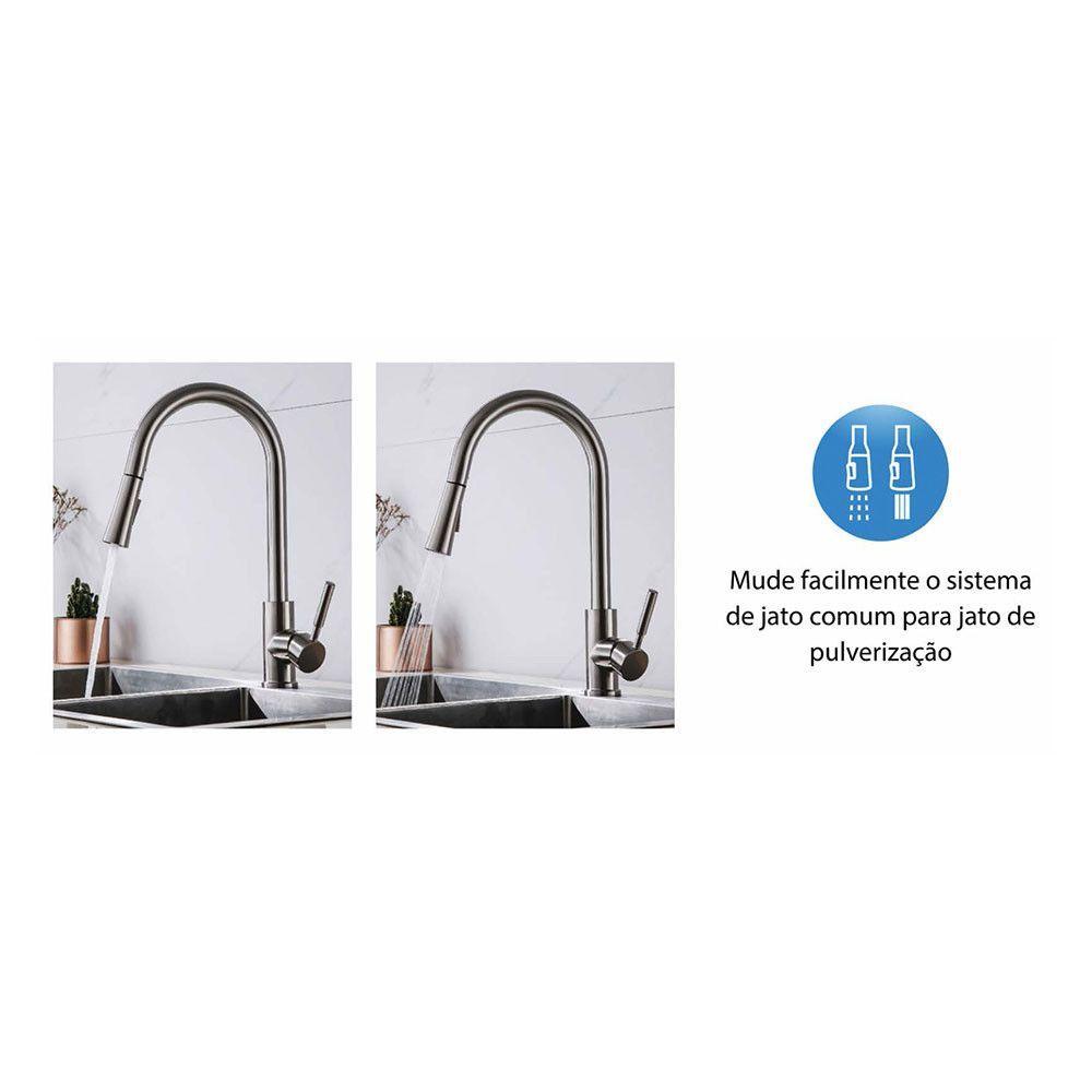 Torneira Misturador de Cozinha 2 Jatos com Cromado Inox - 9