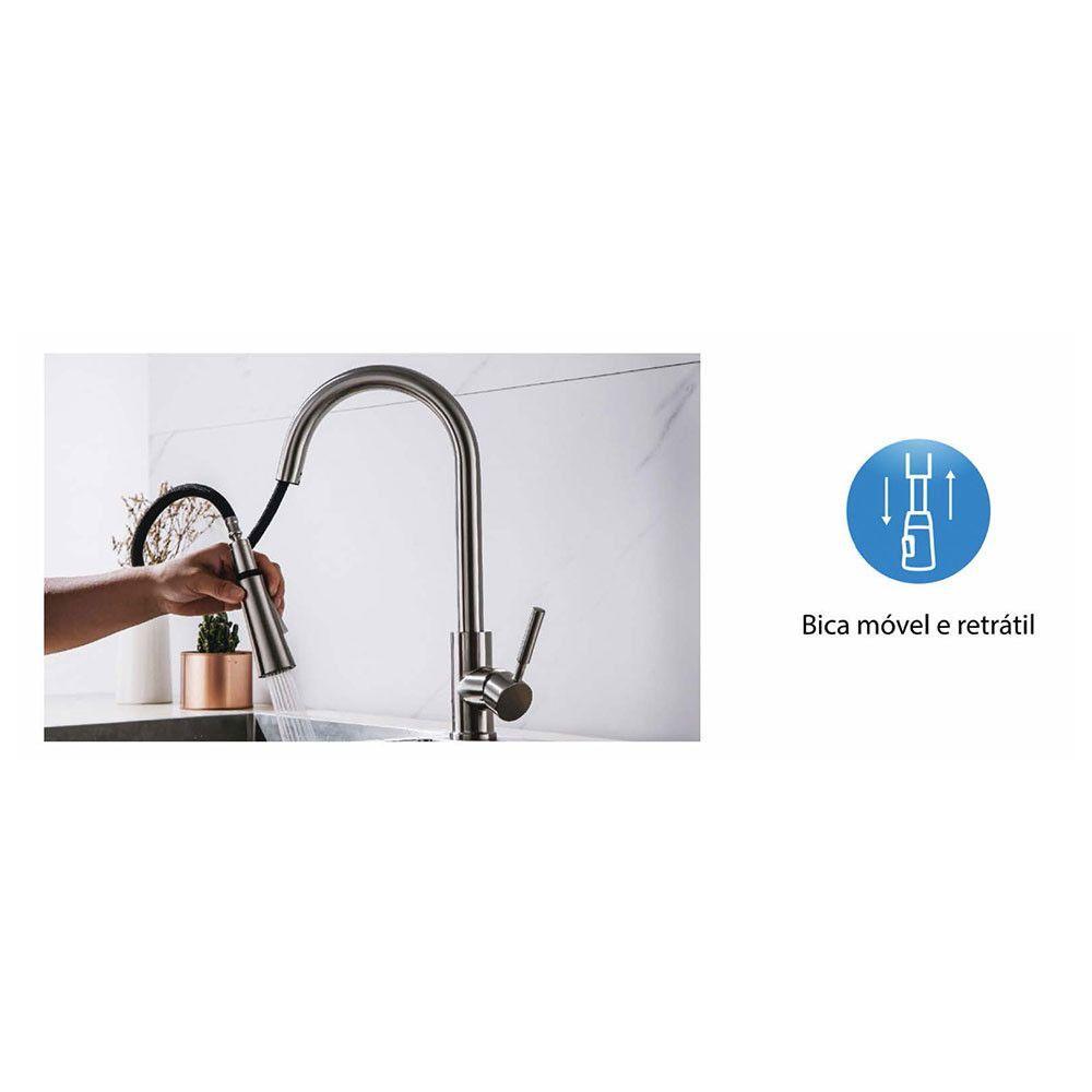 Torneira Misturador de Cozinha 2 Jatos com Cromado Inox - 10