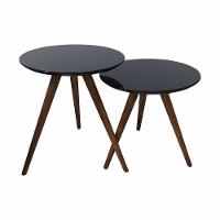 Jogo 2 Mesa Lateral Laqueada Com Vidro Cor Preto - 1