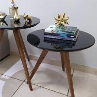 Jogo 2 Mesa Lateral Laqueada Com Vidro Cor Preto - 2