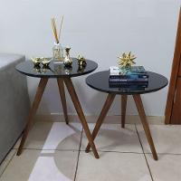 Jogo 2 Mesa Lateral Laqueada Com Vidro Cor Preto - 3
