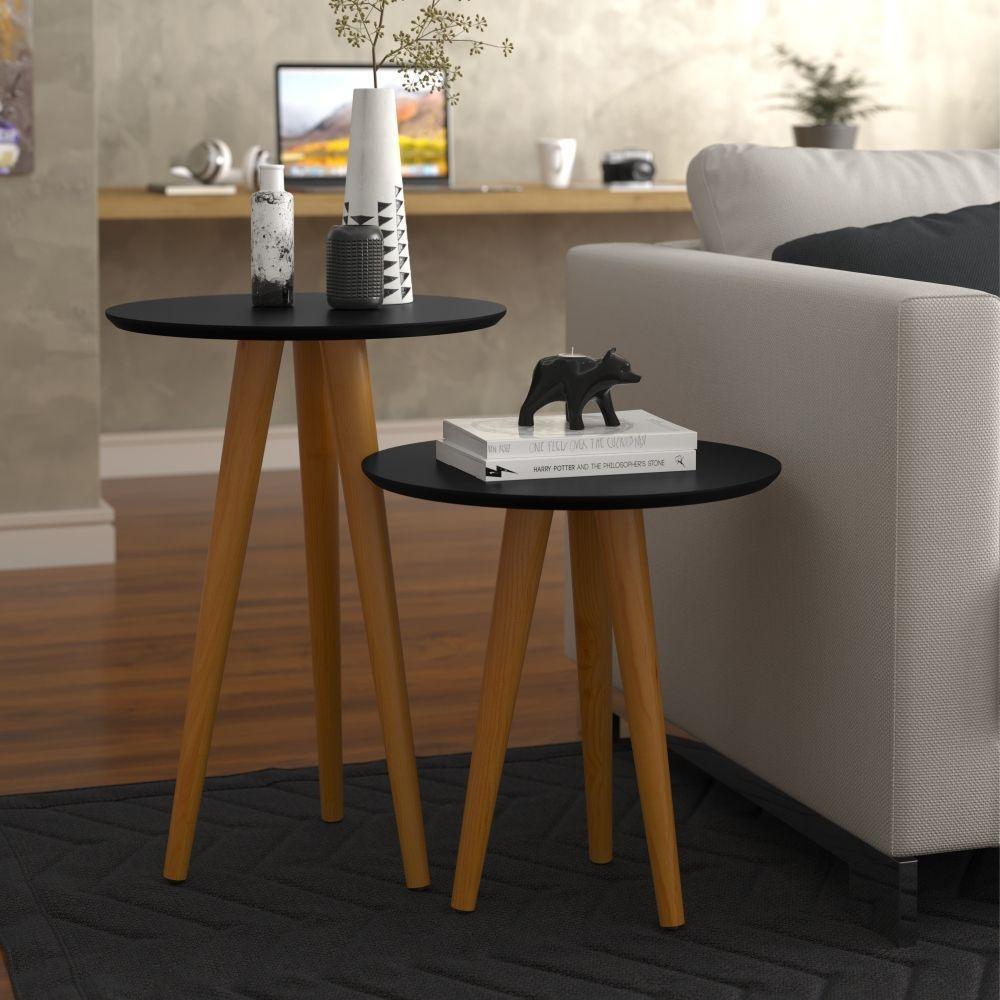 Conjunto Mesa De Apoio E Lateral Sydney Preto - 1