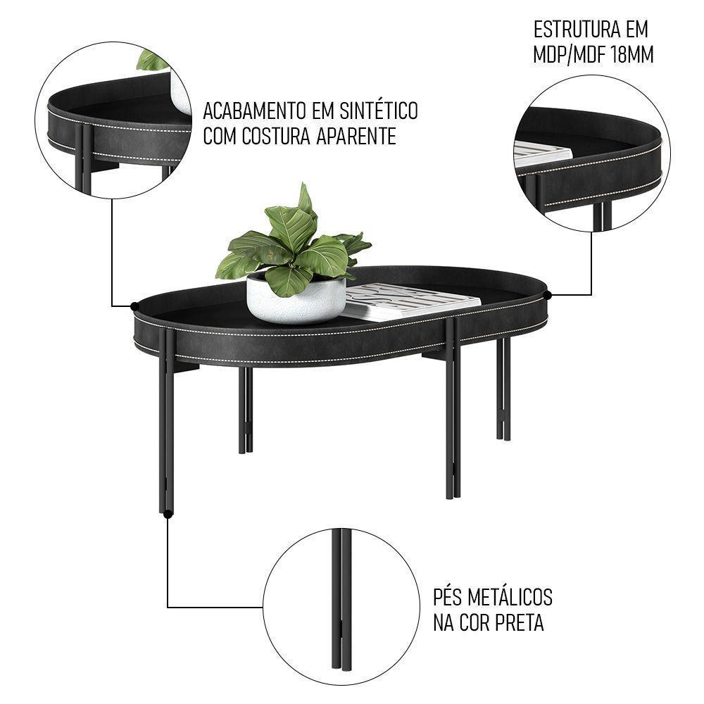 Mesa De Centro Para Sala Estilo Industrial Ville L06 Preto - Mpozenato - 3