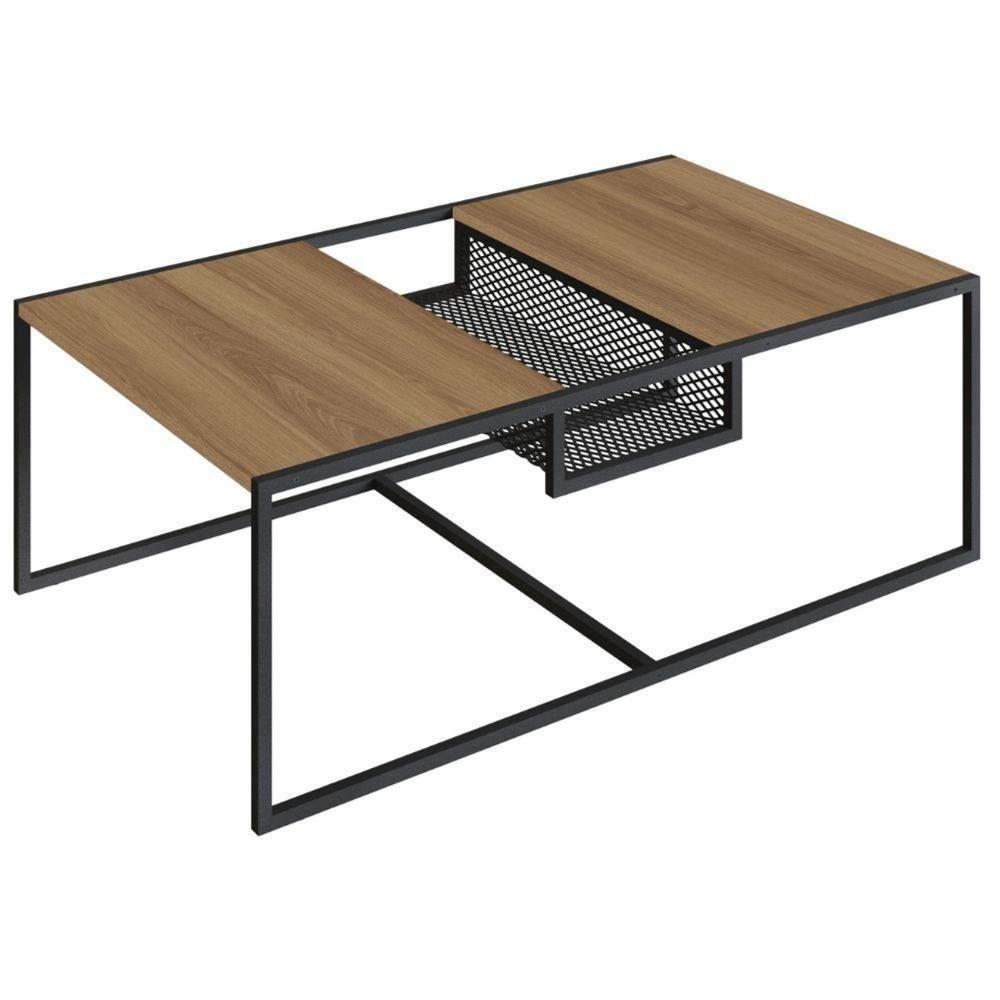 Mesa De Centro Industrial York Artesano Retangular 100 Cm (Largura) Em Mdp Hanover Aço Preto - 1