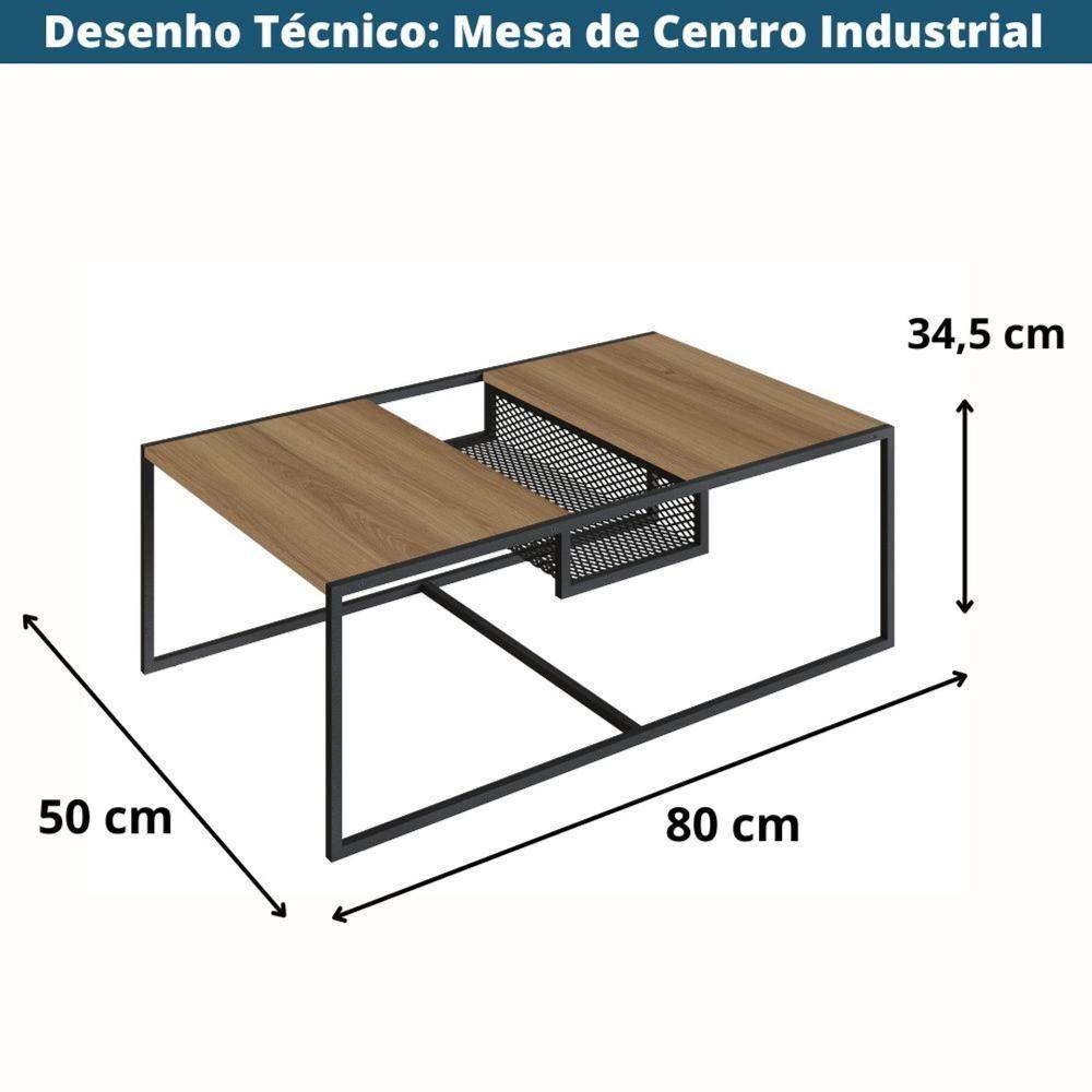Mesa De Centro Industrial York Artesano Retangular 100 Cm (Largura) Em Mdp Hanover Aço Preto - 2
