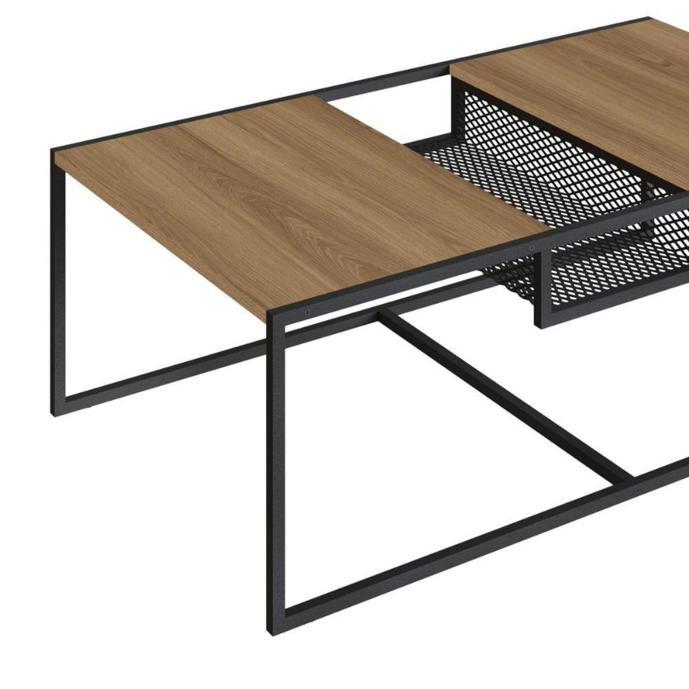 Mesa De Centro Industrial York Artesano Retangular 100 Cm (Largura) Em Mdp Hanover Aço Preto - 3