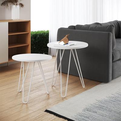 Mesa De Lateral Duo Lisboa Ferro Branco Tampo Branco - Cor: Branco