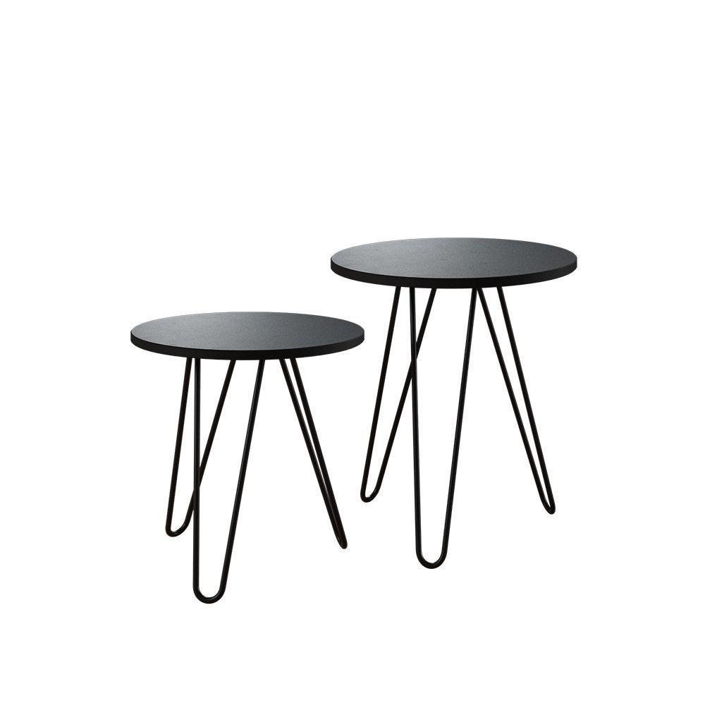 Mesa De Lateral Duo Lisboa Ferro Preto Tampo Preto - Cor: Marrom - 5