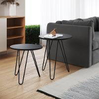 Mesa De Lateral Duo Lisboa Ferro Preto Tampo Preto - Cor: Marrom - 1