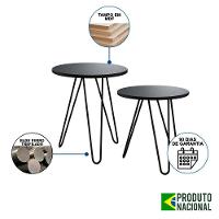 Mesa De Lateral Duo Lisboa Ferro Preto Tampo Preto - Cor: Marrom - 2