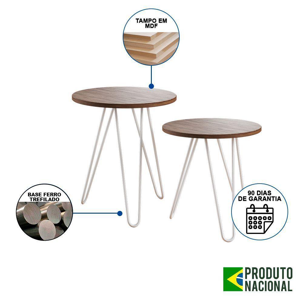 Mesa De Canto Duo Lisboa Ferro Branco Tampo Amêndoa - 5