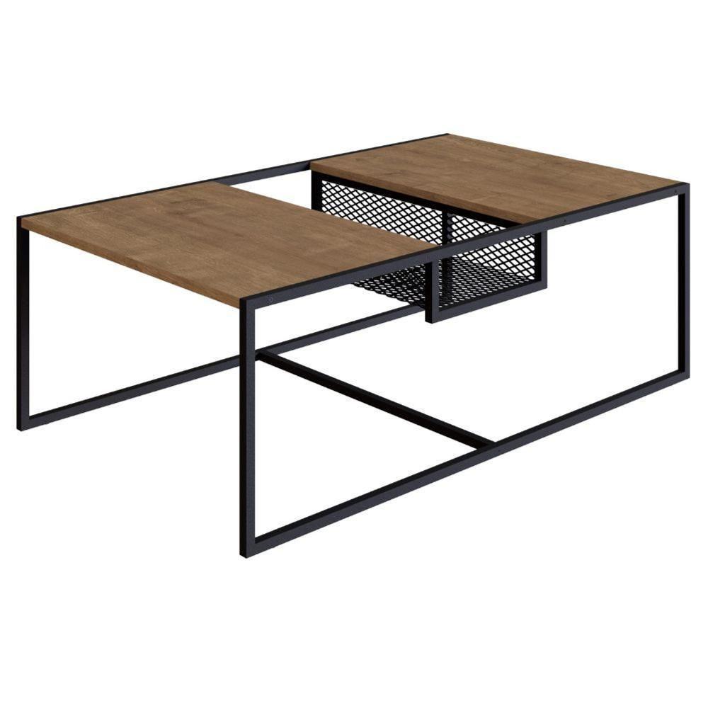 Mesa Lateral Industrial York Artesano Quadrada 40 Cm (Largura) Em Mdp Hanover Base Aço Preto - 1