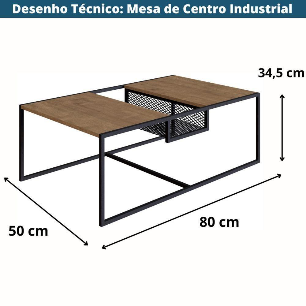 Mesa Lateral Industrial York Artesano Quadrada 40 Cm (Largura) Em Mdp Hanover Base Aço Preto - 3