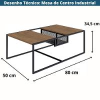 Mesa Lateral Industrial York Artesano Quadrada 40 Cm (Largura) Em Mdp Hanover Base Aço Preto - 3
