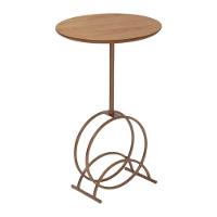 Mesa De Apoio Lunar Alta Madeira Maciça Amêndoa Com Metal Cobre - 1