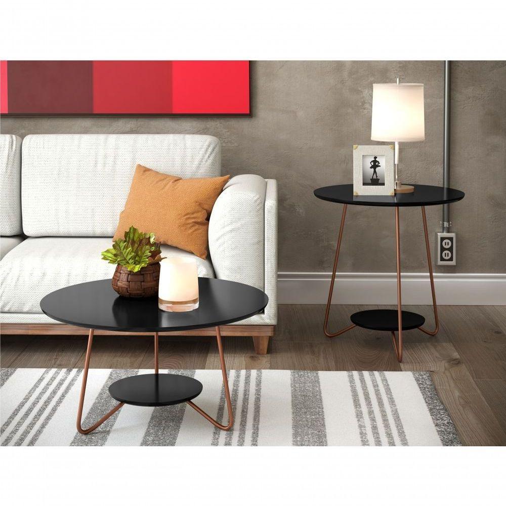 Jogo De Mesa Centro E Lateral Home Preto - 2