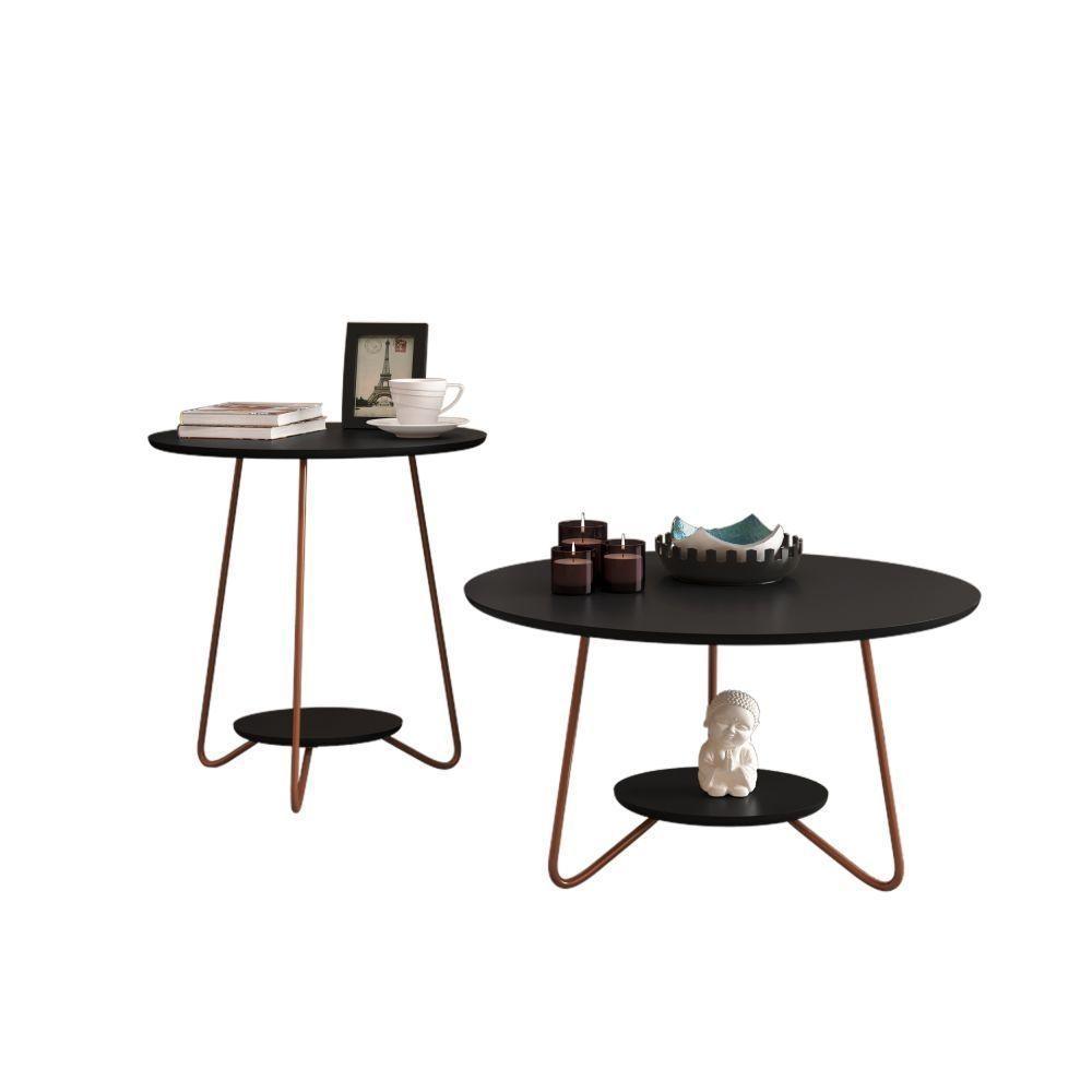 Jogo De Mesa Centro E Lateral Home Preto - 3