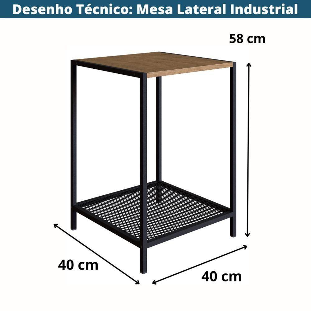 Mesa Lateral Industrial York Artesano Quadrada 40 Cm (Largura) Em Mdp Vermont Base Aço Preto - 2