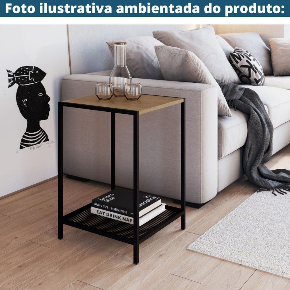 Mesa Lateral Industrial York Artesano Quadrada 40 Cm (Largura) Em Mdp Vermont Base Aço Preto - 4
