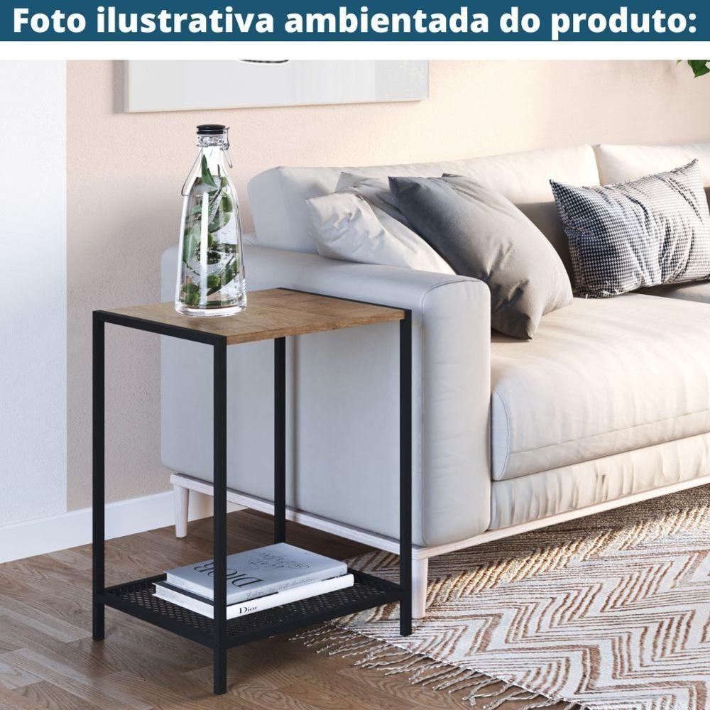 Mesa Lateral Industrial York Artesano Quadrada 40 Cm (Largura) Em Mdp Vermont Base Aço Preto - 5