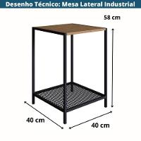 Mesa Lateral Industrial York Artesano Quadrada 40 Cm (Largura) Em Mdp Vermont Base Aço Preto - 2