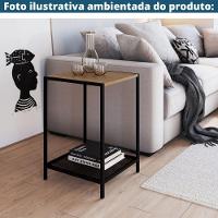 Mesa Lateral Industrial York Artesano Quadrada 40 Cm (Largura) Em Mdp Vermont Base Aço Preto