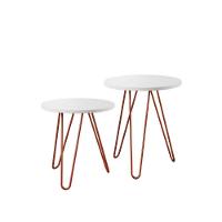 Mesa De Lateral Duo Lisboa Ferro Cobre Tampo Branco - Cor: Branco