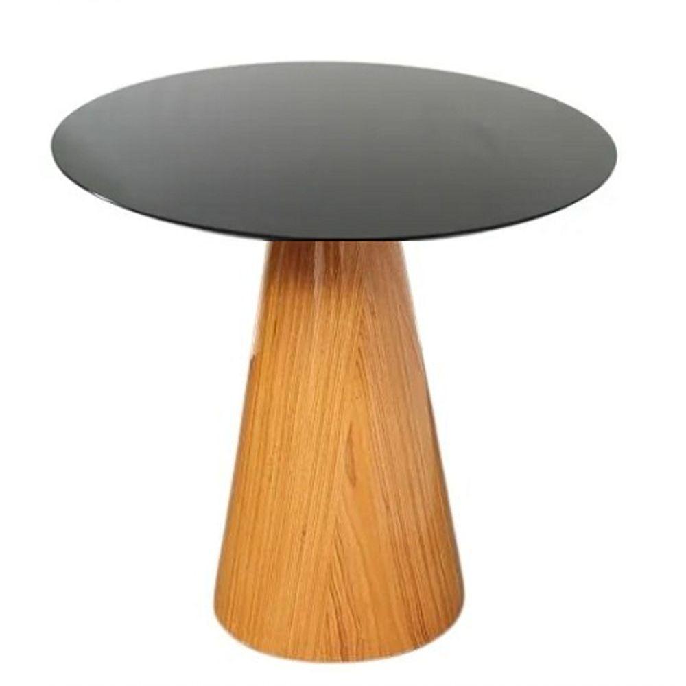 Mesa Lateral Cone Base Laminada Em Madeira Natural E Tampo 51 Cm - Laqueado Cor Preto - 1