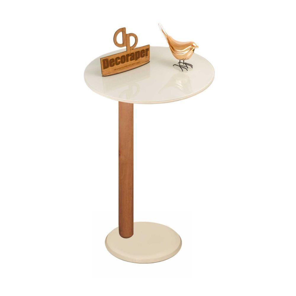 Mesa De Apoio Monopé Para Sofá Redonda Off White 35x70 Cm - 1