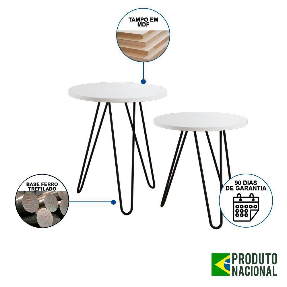 Mesa De Lateral Duo Lisboa Ferro Preto Tampo Branco - Cor: Branco - 5
