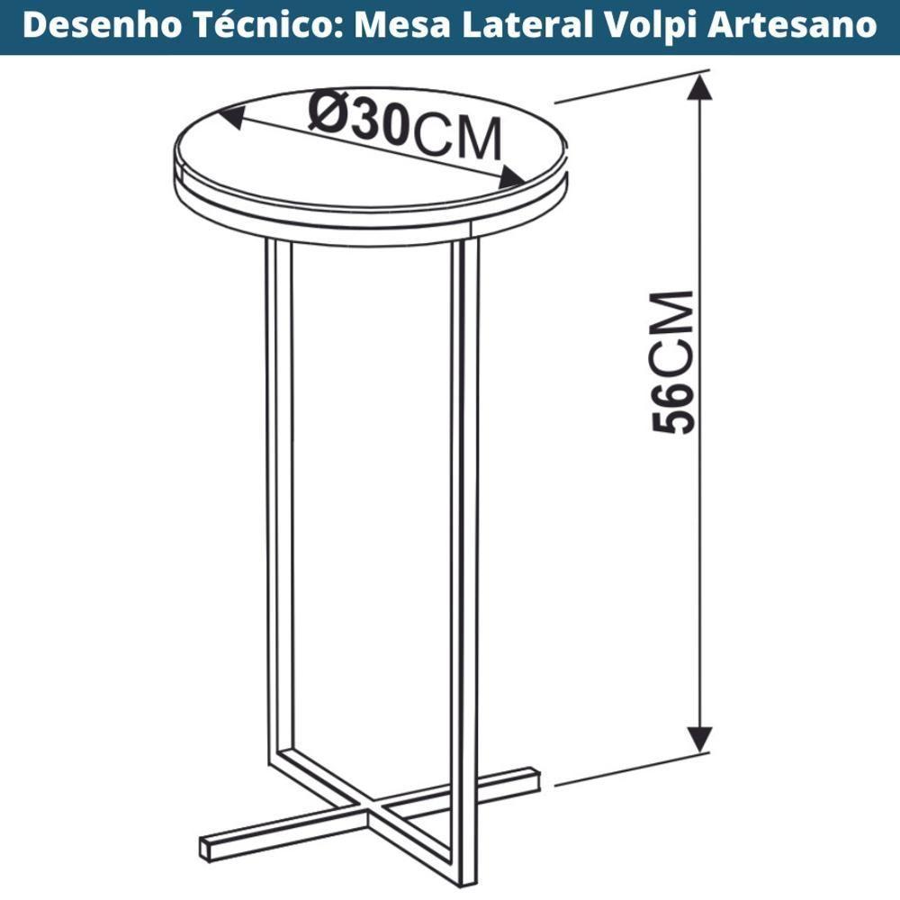 Mesa Lateral Redonda Volpi Artesano 30 Cm (largura) Em Mdp Estrutura Preta Metálica Em Aço Preto - 2