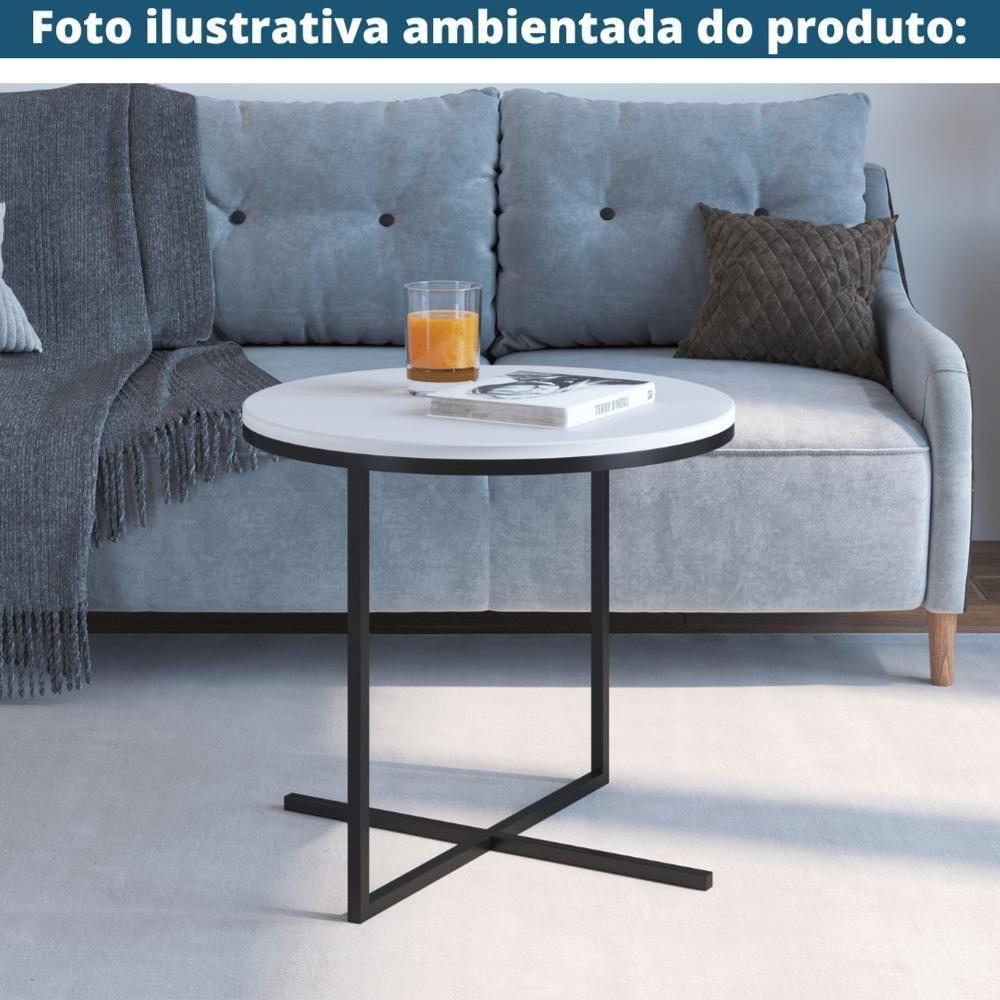 Mesa Lateral Redonda Volpi Artesano 50 Cm (largura) Em Mdp Estrutura Preta Metálica Em Aço Branco - 3