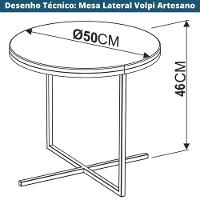 Mesa Lateral Redonda Volpi Artesano 50 Cm (largura) Em Mdp Estrutura Preta Metálica Em Aço Branco