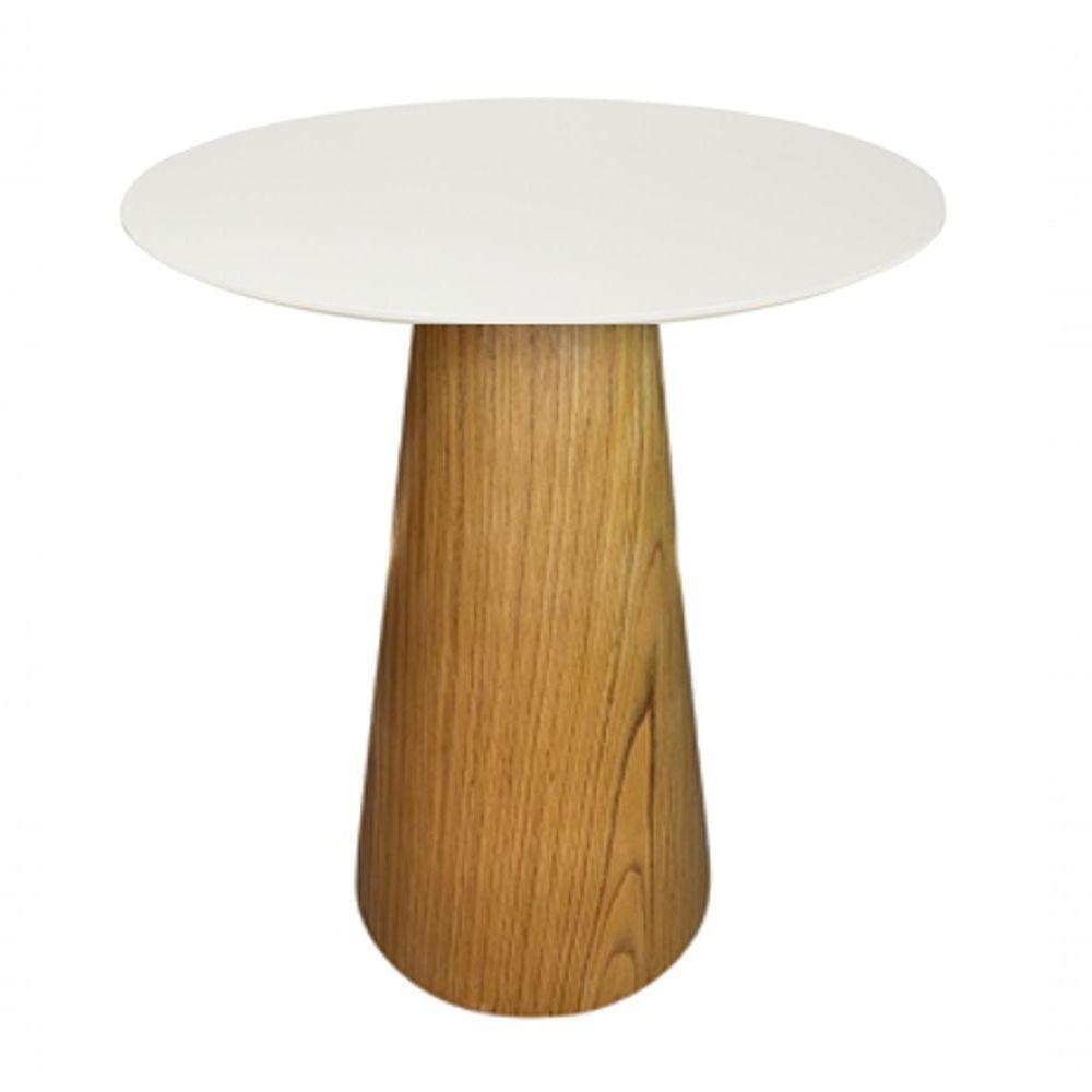 Mesa De Apoio Cone Base Laminada Em Madeira Natural - Tampo Off White 70 Cm Altura 70 Cm Cor Marrom - 1