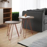 Mesa De Lateral Duo Lisboa Ferro Cobre Tampo Amêndoa - 1