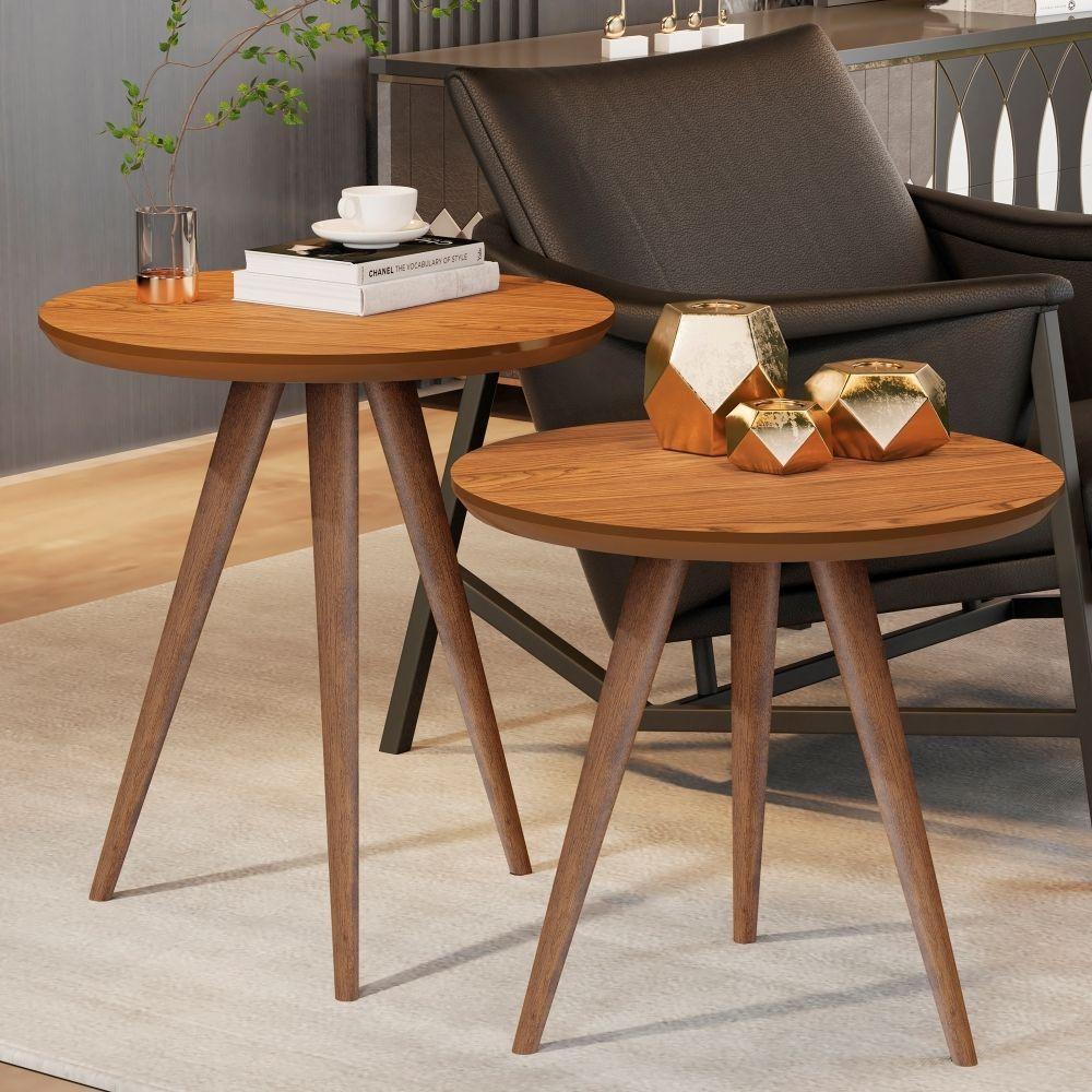 Mesinhas Retrô Lateral E Apoio Sofá Sala Freijó - 1