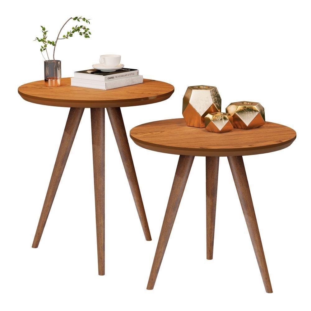 Mesinhas Retrô Lateral E Apoio Sofá Sala Freijó - 2